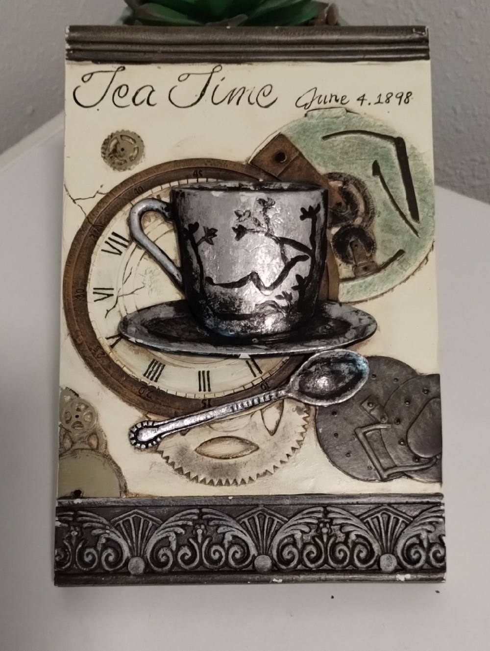 Source Unknown Tea Time Wall Art - Silver, Cream, Brown, Green